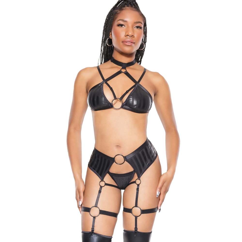 Coquette Sexy Halter Top Crotchless Garter Panty SET